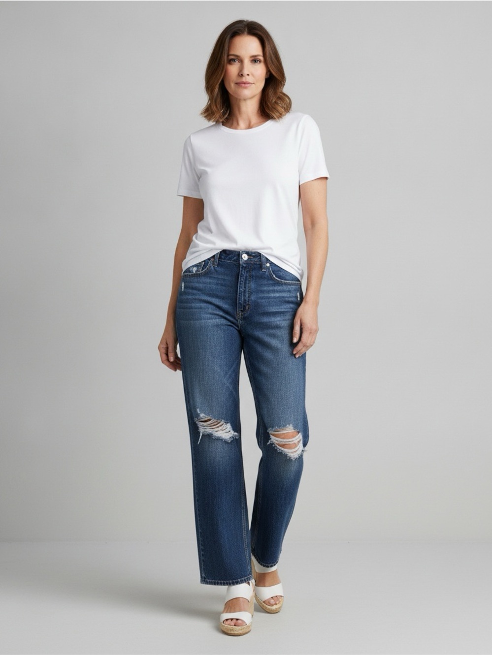 Kancan High Rise Straight Leg Jeans 9/28 Distressed Button Fly 100% Cotton Denim - Picture 2 of 8
